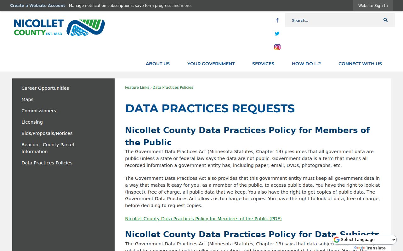 Nicollet County docket search public-data policy reference