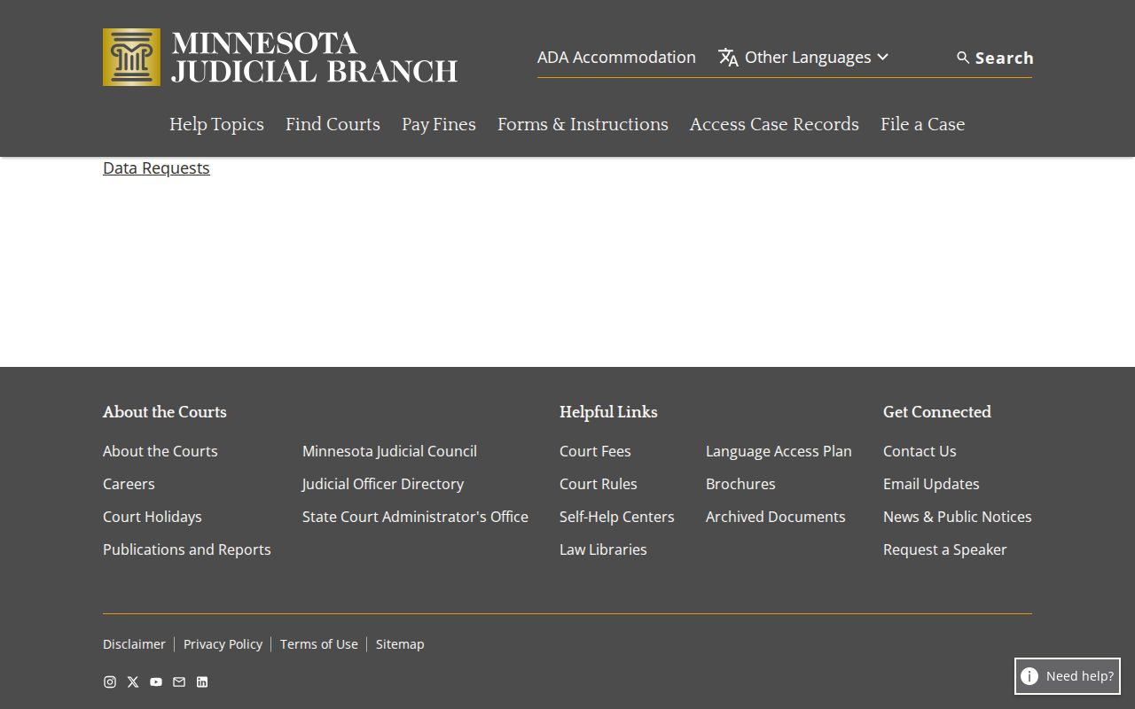 Nicollet County docket search court-data request reference
