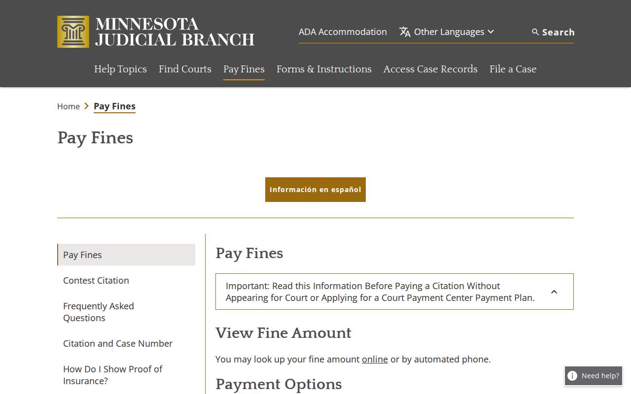 Nicollet County court schedule citation payment channels