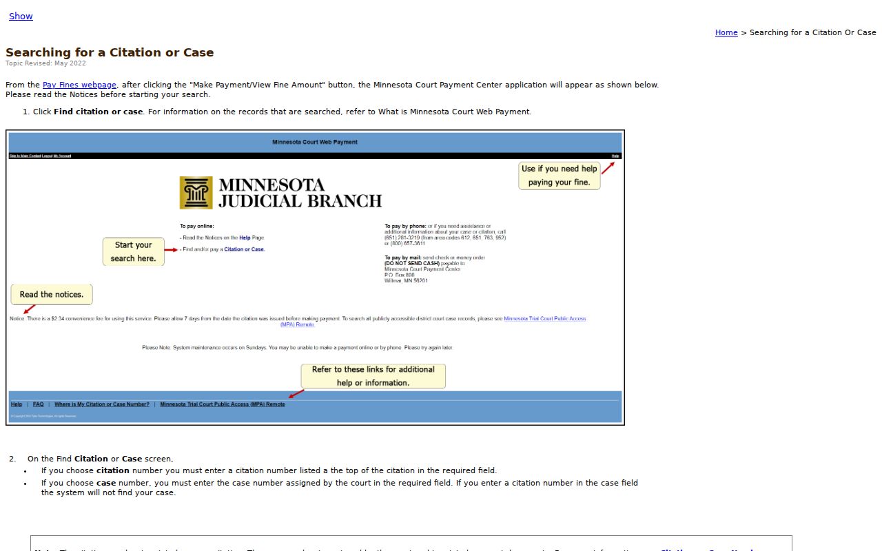 Nicollet County court schedule citation lookup fields