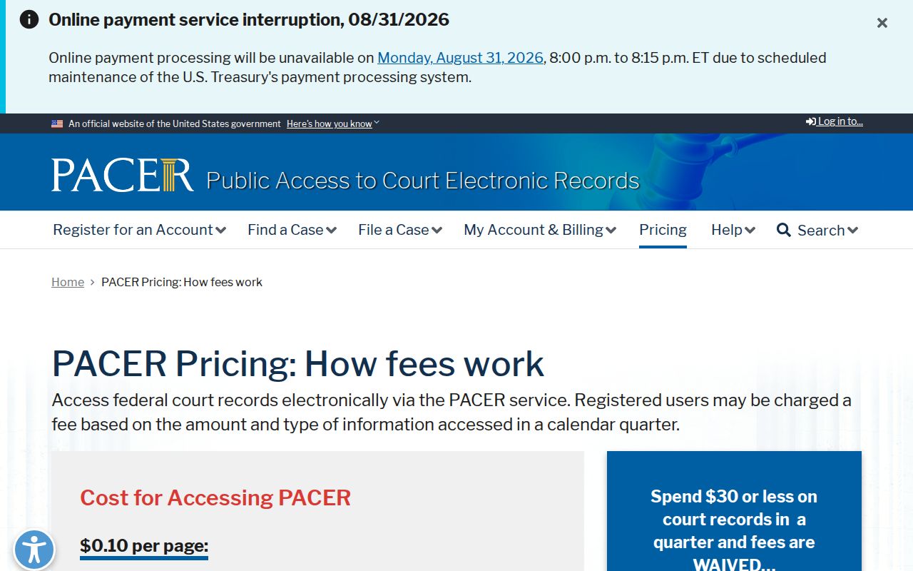 Nicollet County court records federal access-fee reference