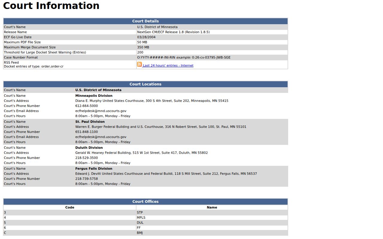 Nicollet County court records federal case-number search reference