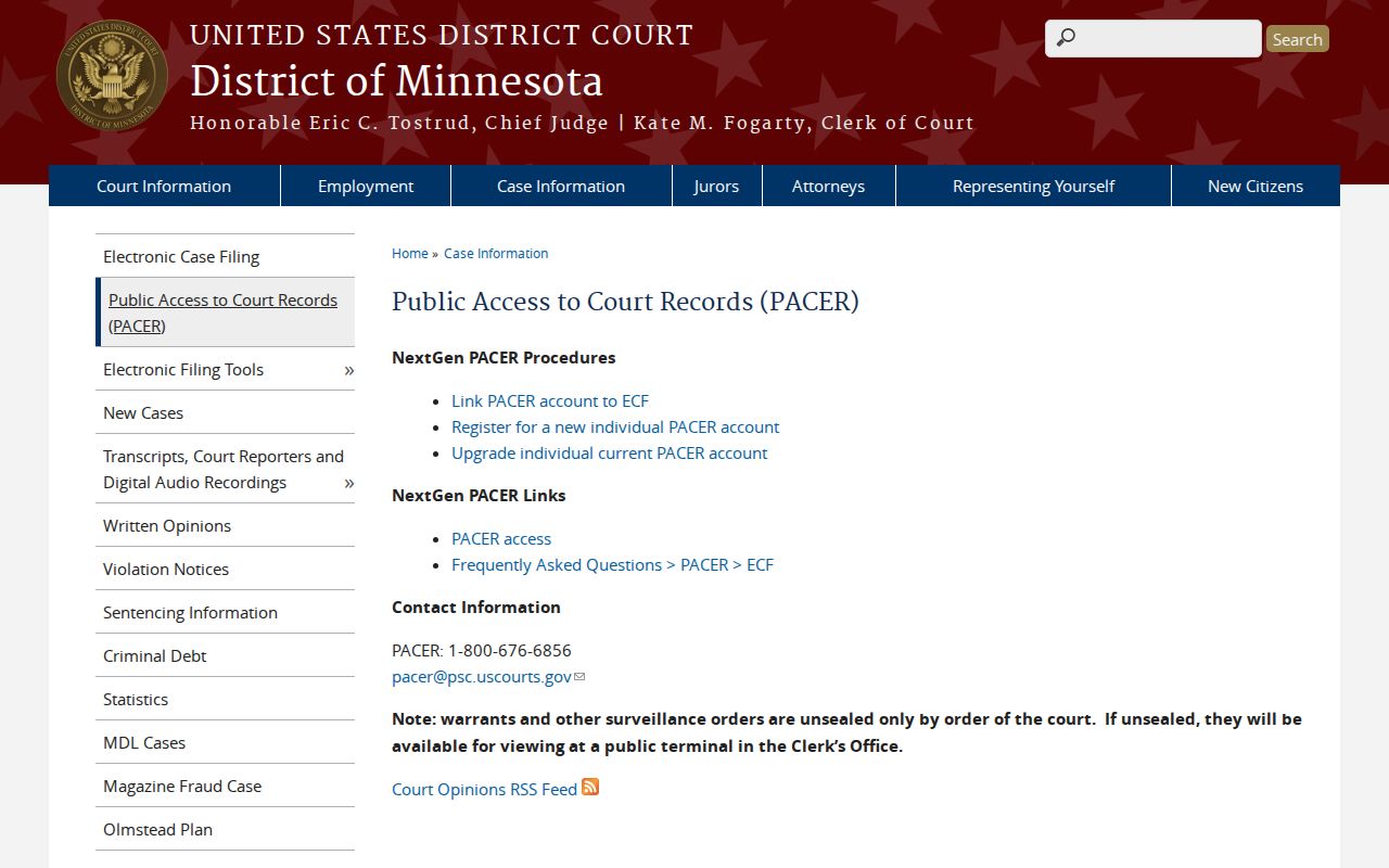 Nicollet County court records federal PACER access reference