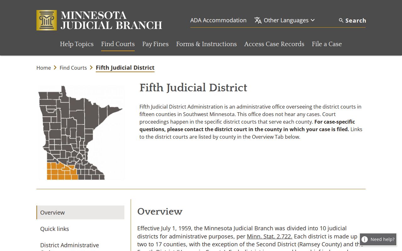 Nicollet County criminal docket Fifth Judicial District administration information