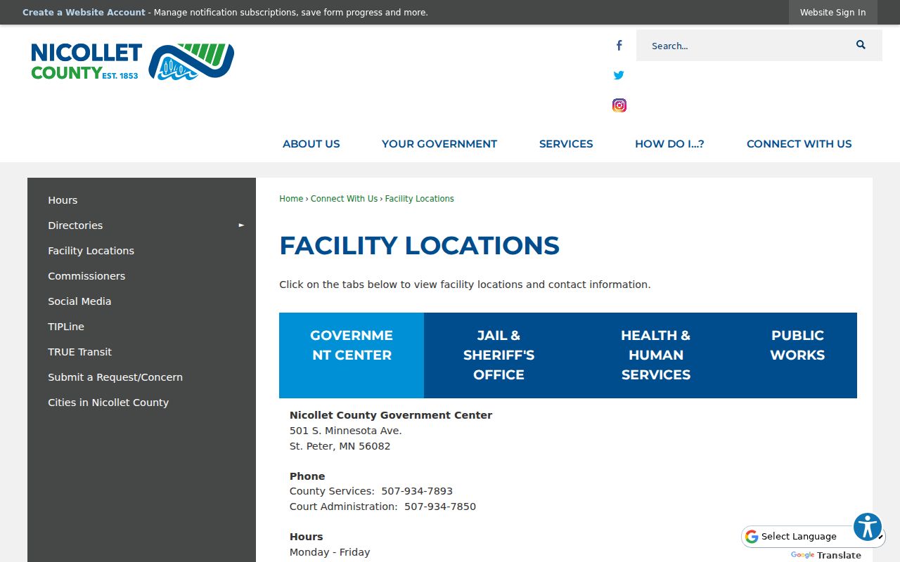 Nicollet County criminal docket Government Center location information